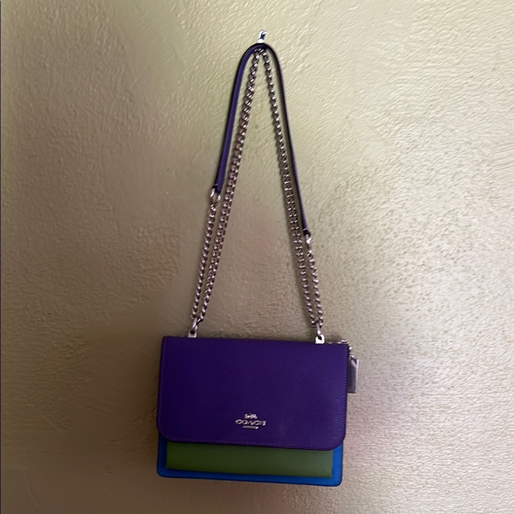 Coach Purple and Green Crossbody Bag with Chain Strap